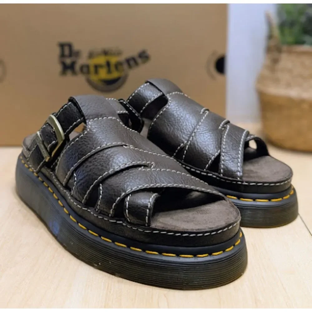 Dr. Martens Kelp Brown Maxxy Slide AR Rogue Leather Unisex Sandals UK 8 NIB